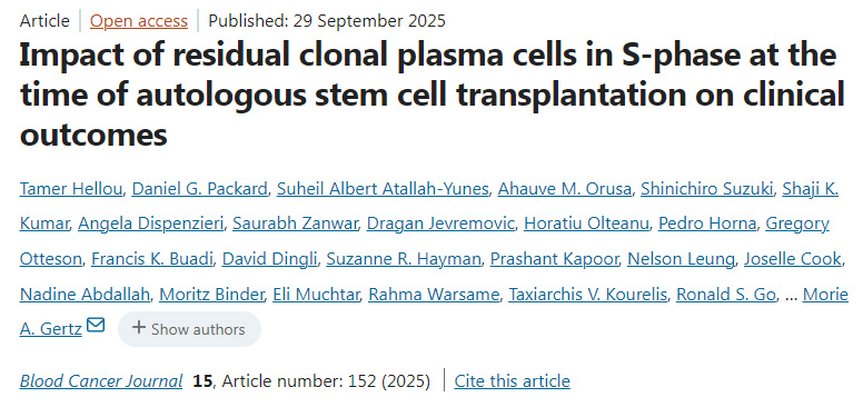 自體干細(xì)胞移植時(shí)處于S期的殘余克隆性漿細(xì)胞對(duì)臨床結(jié)局的影響