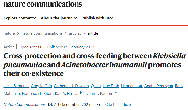 研究人員首次描述了肺炎克雷伯菌和鮑曼不動(dòng)桿菌之間的互利關(guān)系