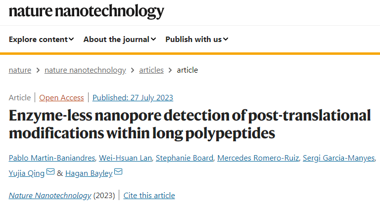 新型納米孔測(cè)序方法通過(guò)監(jiān)測(cè)線性化蛋白質(zhì)流過(guò)納米孔時(shí)產(chǎn)生的細(xì)微離子電流來(lái)檢測(cè)翻譯后修飾