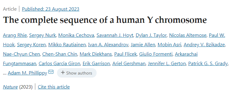 Y染色體的基因組區(qū)域終于被完全測序