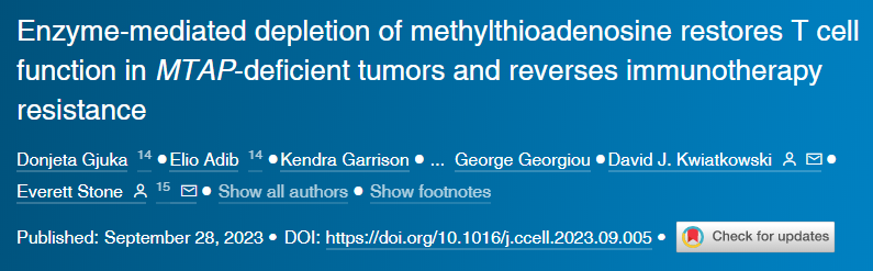 酶介導(dǎo)的甲硫腺苷耗竭可恢復(fù)MTAP缺陷腫瘤的T細(xì)胞功能并逆轉(zhuǎn)免疫療法耐藥性