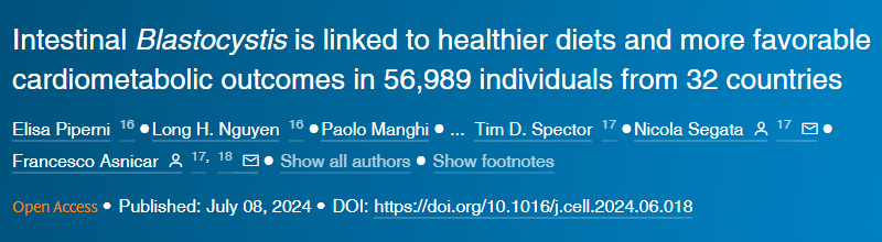 來(lái)自32個(gè)國(guó)家的56989名患者的腸道芽囊炎與更健康的飲食和更有益的心臟代謝結(jié)果有關(guān)